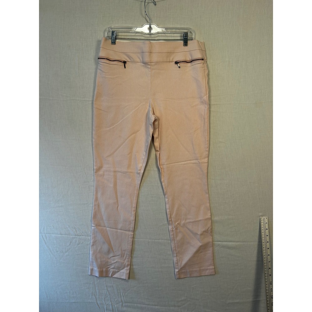 Candies Audrey Pull On Pants Pink White Pinstripe Faux Zip Pockets XL 151181